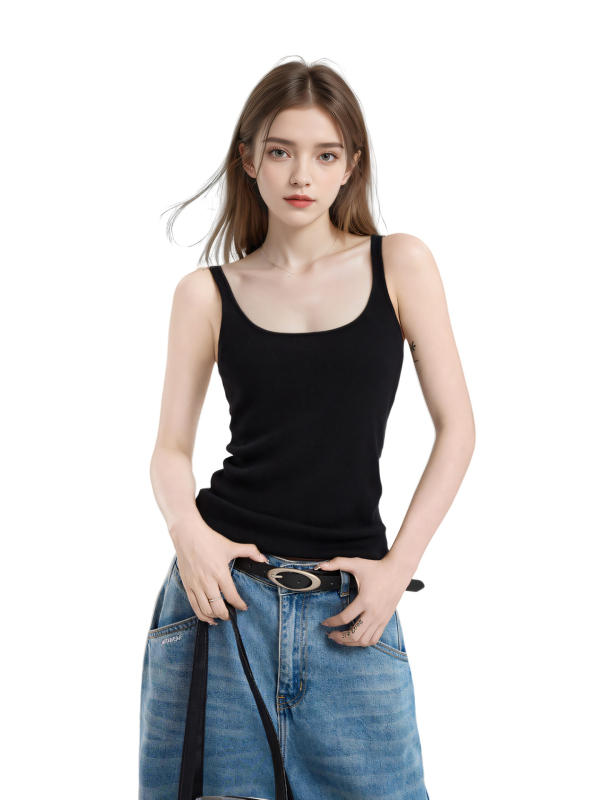 Ženski pleteni camisole u sling stilu, uski kroj, viskoza 30–50% sadržaja, mikroelastičnost, naramenice nisu odvojive