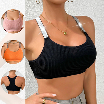 Nylon ujjatlan felső flitterekkel, vékony anyag 121–140 g/m², négyzetes gallér, minden évszakra