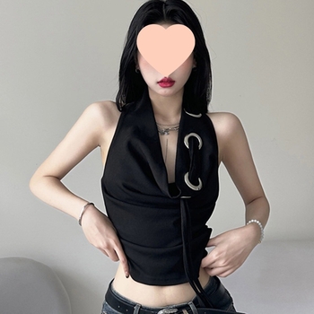 Halter top, uski kroj, jednobojni chenille materijal sa Spandexom ispod 30%, Ljeto 2024