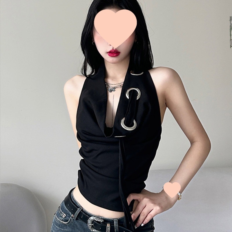 Halter top, uski kroj, jednobojni chenille materijal sa Spandexom ispod 30%, Ljeto 2024