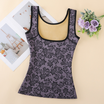 Θερμικό γιλέκο με φλίς επένδυση, παχιά κατασκευή, στήριξη στήθους, έλεγχος κοιλιάς, ανθώδες μοτίβο