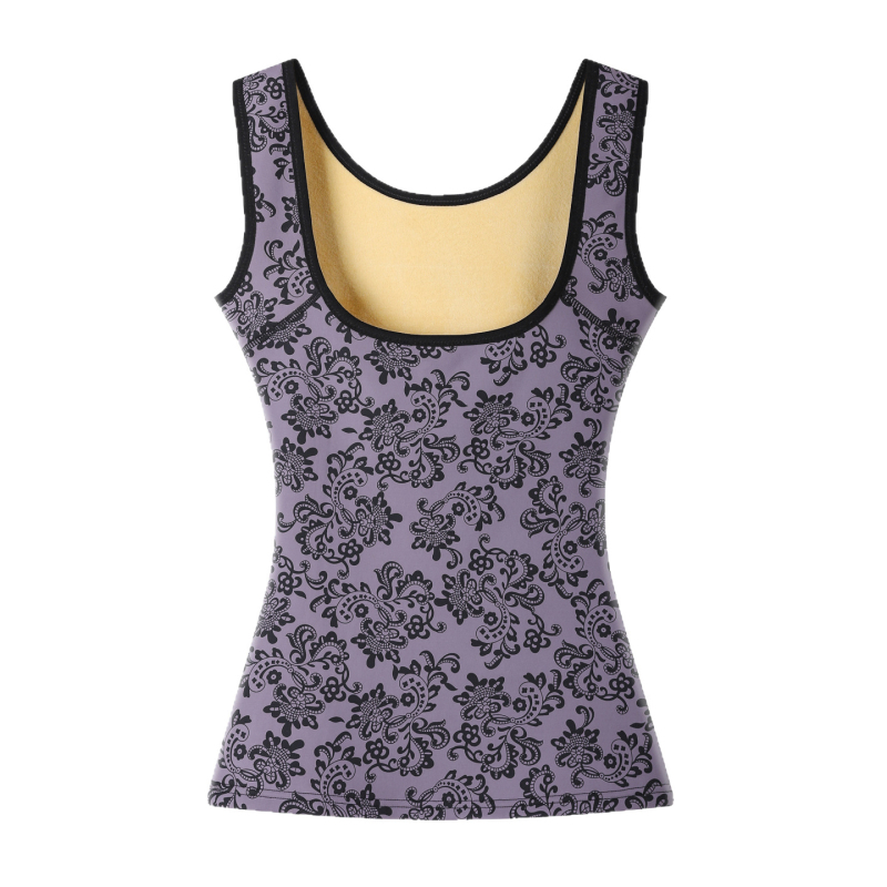 Θερμικό γιλέκο με φλίς επένδυση, παχιά κατασκευή, στήριξη στήθους, έλεγχος κοιλιάς, ανθώδες μοτίβο