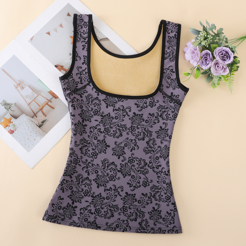 Θερμικό γιλέκο με φλίς επένδυση, παχιά κατασκευή, στήριξη στήθους, έλεγχος κοιλιάς, ανθώδες μοτίβο