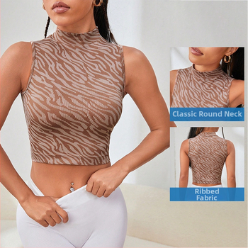 Moterų jogos topas – greitai džiūsta, siauras kirpimas, audinys: nailonas 75% + spandeksas 25%, ilgis 50 cm