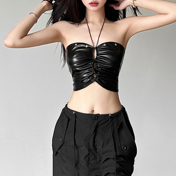 Ženski halter top, uski kroj, ultra kratka duljina, poliester-spandeks smjesa, proljeće 2024