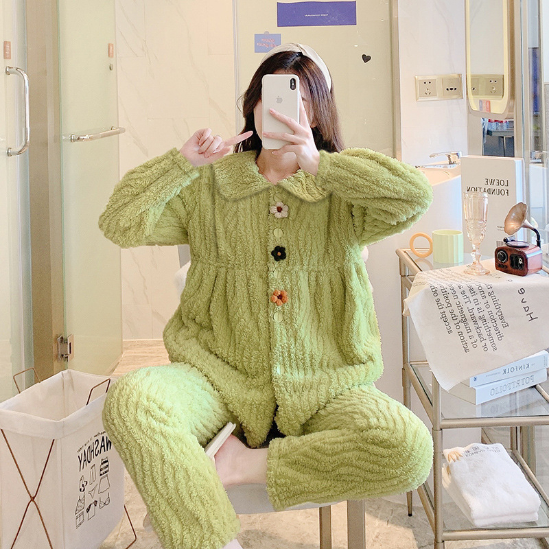 Set za dojenje i majčinstvo – koral fleece, poliester, jedinstven jednobojni uzorak, dugi rukavi, hlače, pristup dojenju