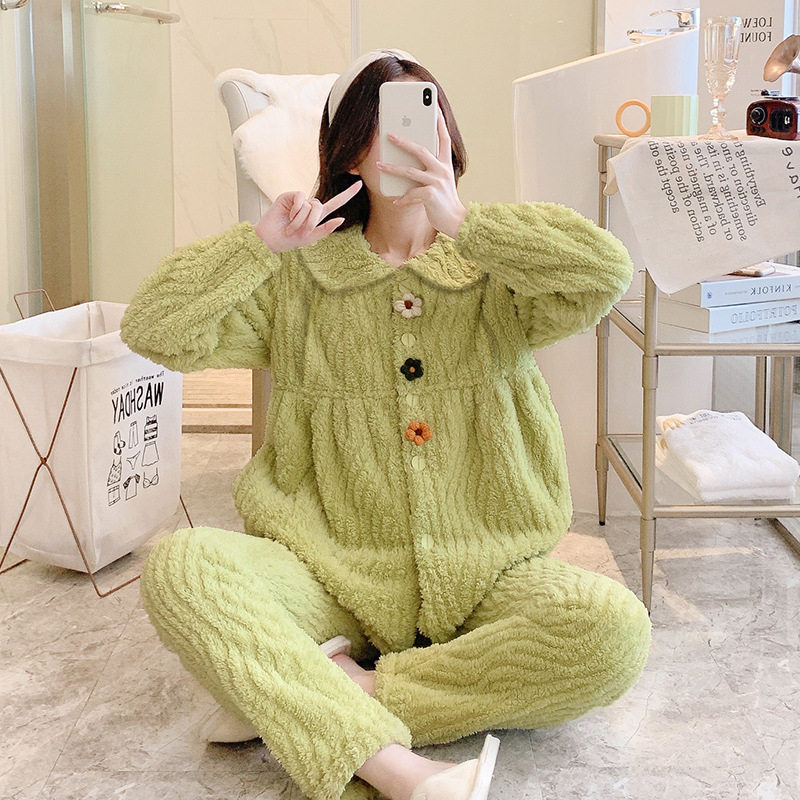 Set za dojenje i majčinstvo – koral fleece, poliester, jedinstven jednobojni uzorak, dugi rukavi, hlače, pristup dojenju