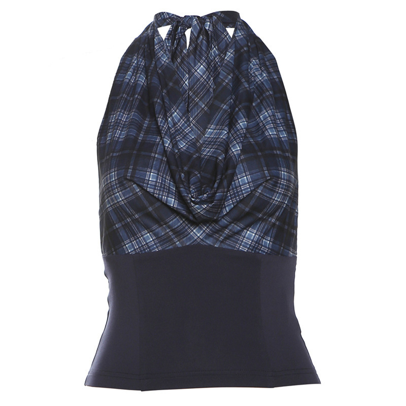 Ženský halter top, úzky strih, ultra krátka dĺžka, jednobarevný polyester