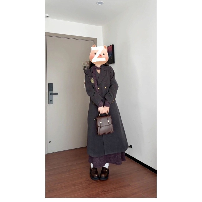 Trudnička pletena haljina za jesen-zimu, poliester, U-vrat, duga suknja, casual Japansko-korejski stil