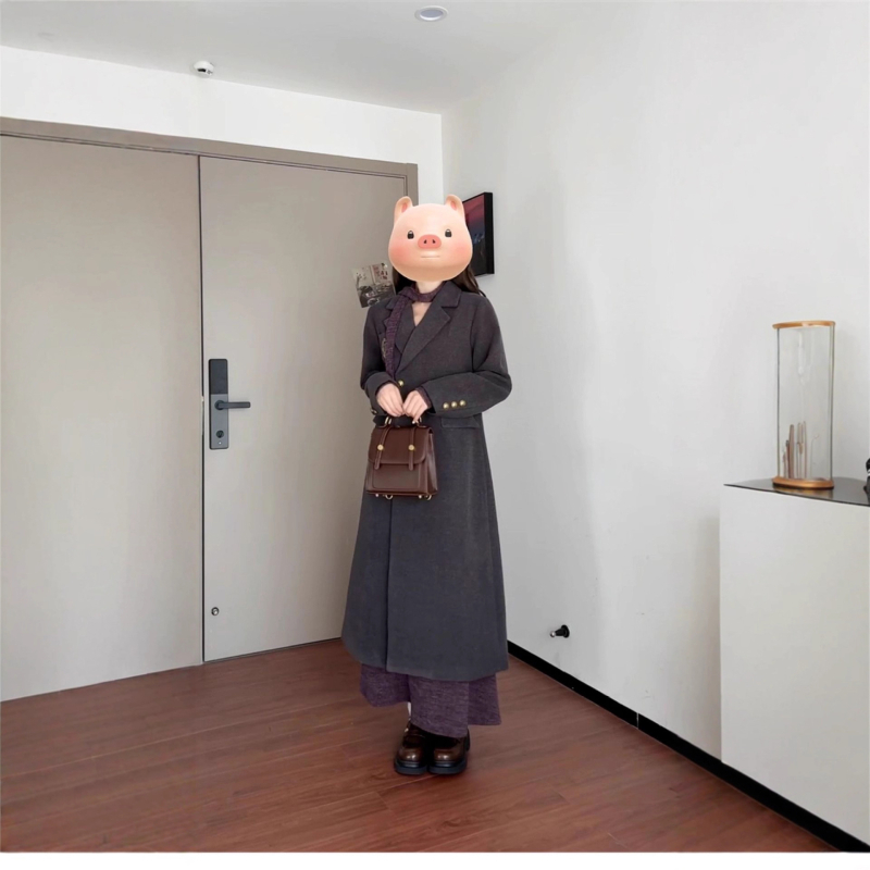 Trudnička pletena haljina za jesen-zimu, poliester, U-vrat, duga suknja, casual Japansko-korejski stil