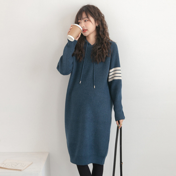 PANDI trudnička pletena haljina s okruglim izrezom, dugi rukavi, duga suknja, poliester-elastan materijal