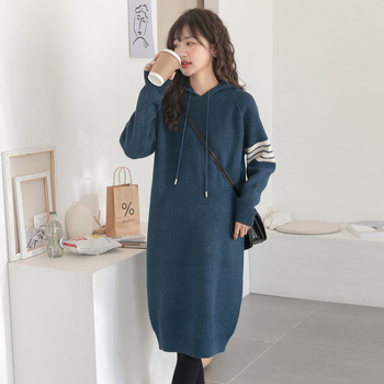 PANDI trudnička pletena haljina s okruglim izrezom, dugi rukavi, duga suknja, poliester-elastan materijal