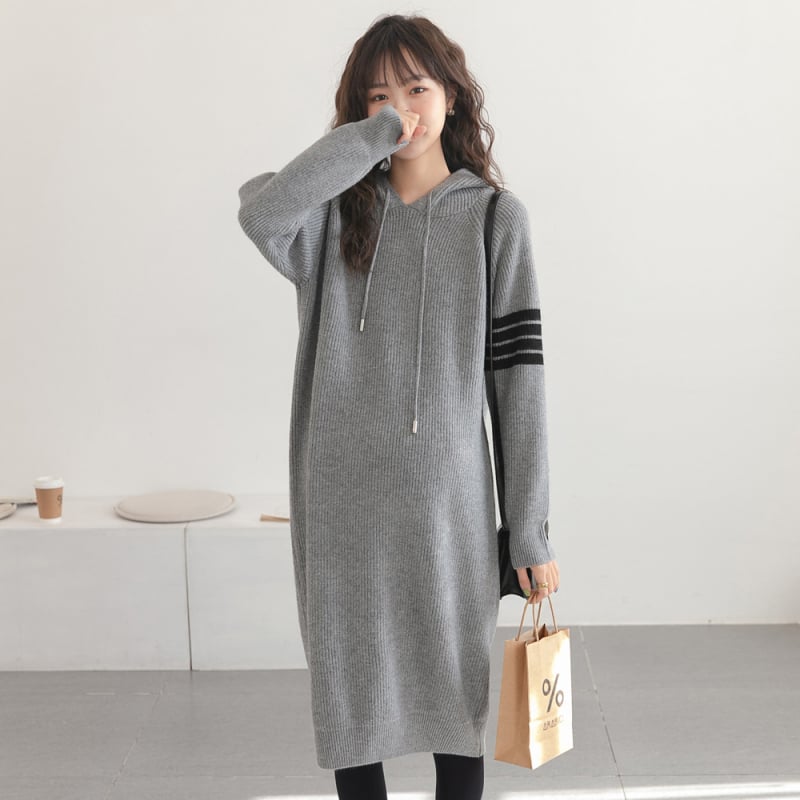 PANDI trudnička pletena haljina s okruglim izrezom, dugi rukavi, duga suknja, poliester-elastan materijal