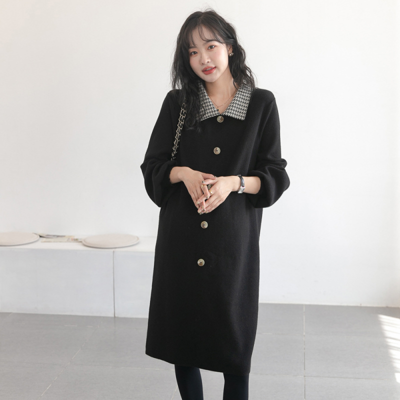 PANDI nėščiųjų suknelė, apykaklė Lapel, ilgos rankovės, poliesteris, A‑linijos siluetas