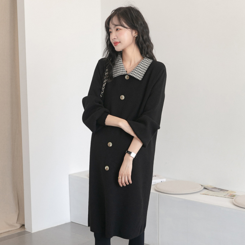 PANDI nėščiųjų suknelė, apykaklė Lapel, ilgos rankovės, poliesteris, A‑linijos siluetas