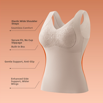 Γυναικείο θερμικό γιλέκο με δαντέλα, ενσωματωμένες επενδύσεις στήθους, παχύ πολυεστερικό ύφασμα 201–250 g/m², V-σχήματος λαιμού