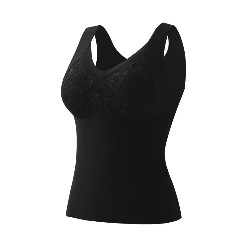 Γυναικείο θερμικό γιλέκο με δαντέλα, ενσωματωμένες επενδύσεις στήθους, παχύ πολυεστερικό ύφασμα 201–250 g/m², V-σχήματος λαιμού