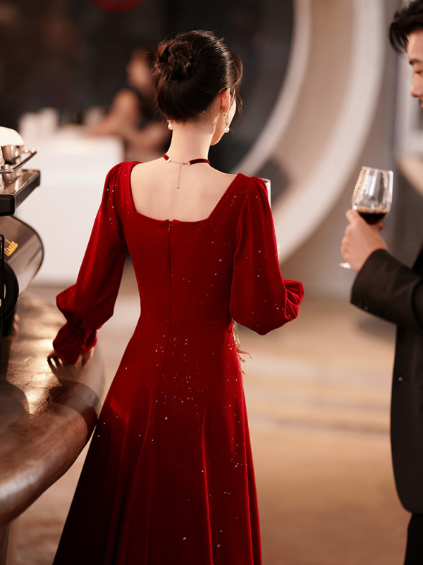 Vjenčana haljina s linijom A, duboki V-dekolte, rukav 3/4, srednji struk, acetatna tkanina