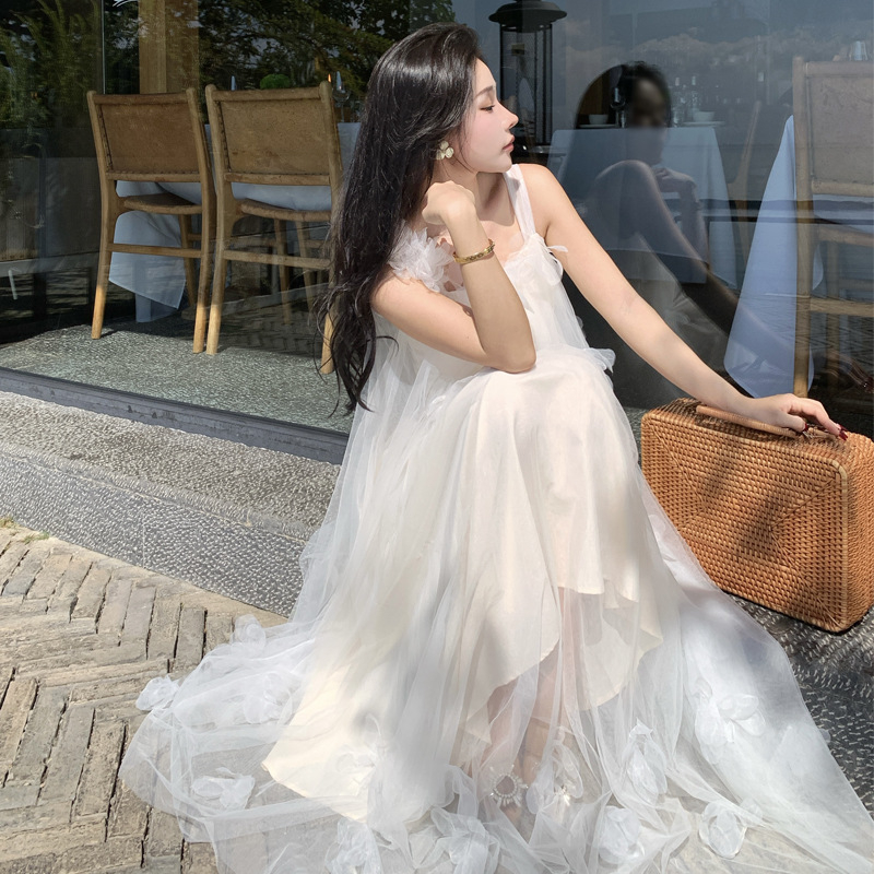 Ženska haljina s trakama, šumski stil, A-linijska midi duljina, bez rukava, poliester