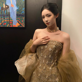 Večernja haljina s siluetom sirene, bez naramenica, bez rukava, visok struk, duga haljina