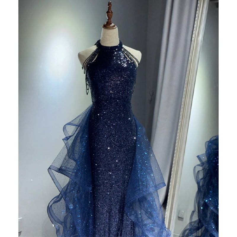 Večernja haljina — Chenille tkanina, 80–90% Spandex, A-linijski kroj, dekolte na jedno rame, duga haljina