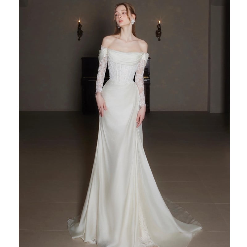 Vjenčana haljina s jednim ramenom, čipkasta, mini duljina, A-linija, bez rukava