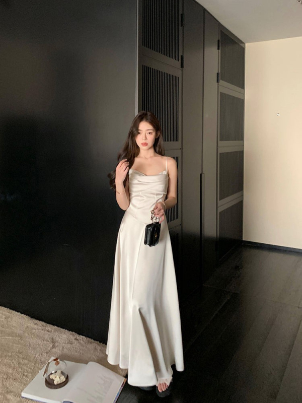 Ženska haljina bez rukava s visokim strukom, A‑linije kroja, srednje dužine, poliester tkanina