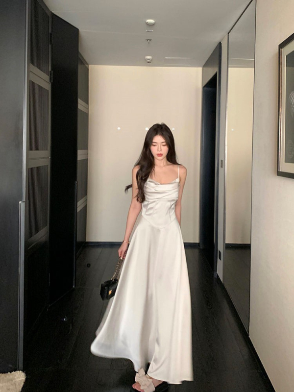 Ženska haljina bez rukava s visokim strukom, A‑linije kroja, srednje dužine, poliester tkanina