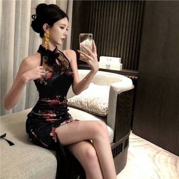 Haljina A-linije, bez rukava, s čipkastim velurom i polo ovratnikom, midi duljine