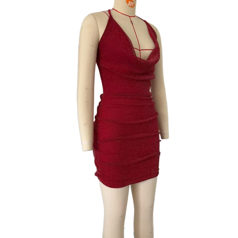 Haljina s halter-izrezom, bez rukava, uski kroj u bokovima, kratka duljina, poliester