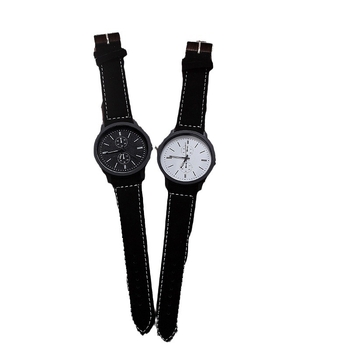 Páros karóra szett – analóg kvarc működés, kerek számlap, ötvözet tok, műbőr szíj, csattal záródó