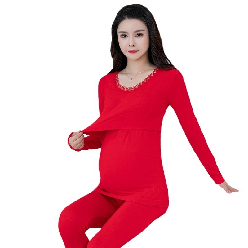 Žindymo ir nėštumo komplektas — ruduo/žiema, ilgos rankovės, viskozės megzti audiniai, viršūnė ir kelnės