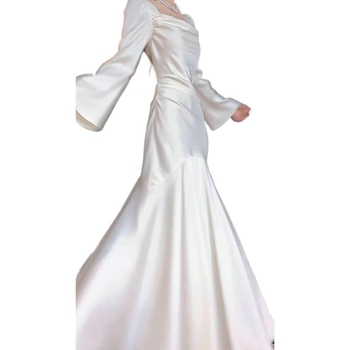 Rochie în stil franțuzesc, cu mâneci lungi, siluetă sirenă, guler pătrat, PVC