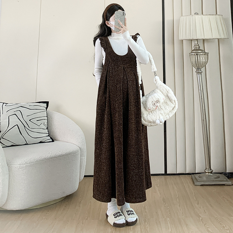 Nėščiųjų dviejų dalių komplektas: sijonas su petnešėlėmis ir viršutinis megztinis, ruduo-žiema 2025, ilgomis rankovėmis, vidutinio ilgio, viskozė 30-50%