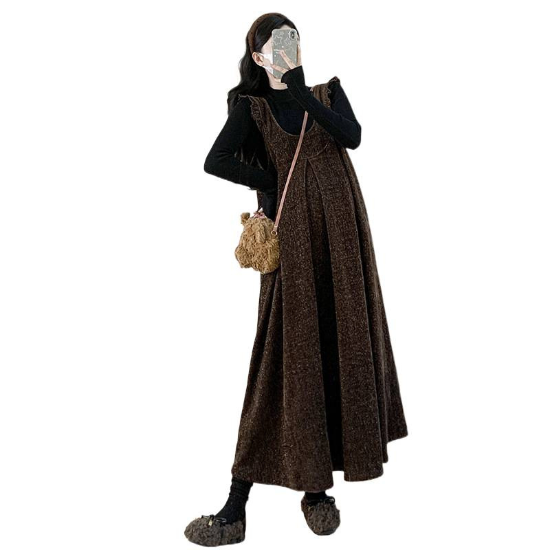 Nėščiųjų dviejų dalių komplektas: sijonas su petnešėlėmis ir viršutinis megztinis, ruduo-žiema 2025, ilgomis rankovėmis, vidutinio ilgio, viskozė 30-50%