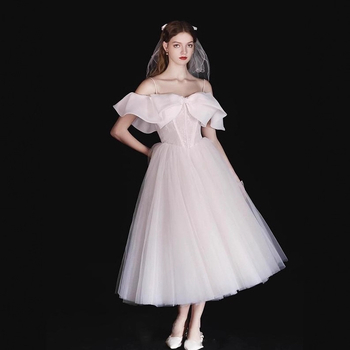 Vjenčana haljina s jednim ramenom, A-linija, poliester, srednja duljina, visok struk