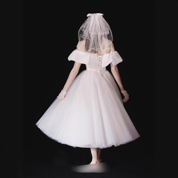 Vjenčana haljina s jednim ramenom, A-linija, poliester, srednja duljina, visok struk