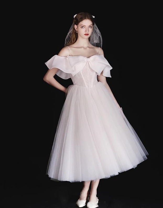 Vjenčana haljina s jednim ramenom, A-linija, poliester, srednja duljina, visok struk