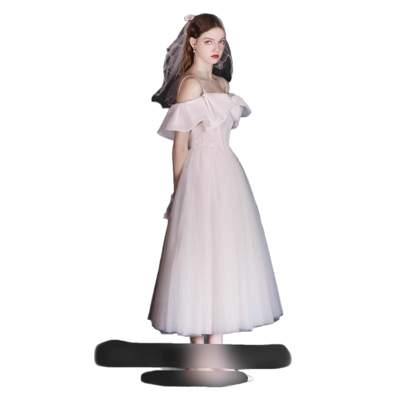 Vjenčana haljina s jednim ramenom, A-linija, poliester, srednja duljina, visok struk