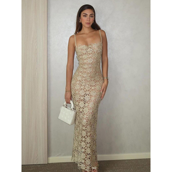 Haljina s naramenicama, prilagođeni siluetu kukova, duga, bez rukava, poliester, struk srednje visine