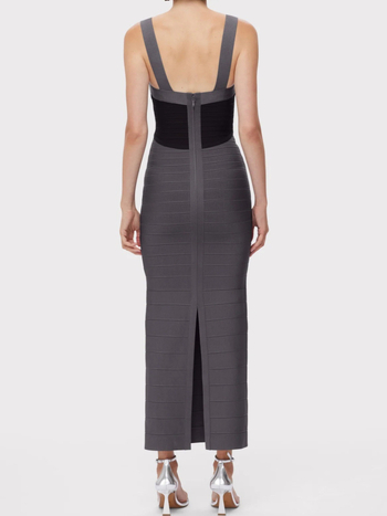 Bandage haljina bez rukava, s visokim strukom, kvadratni izrez, zatvarač, dugačka haljina