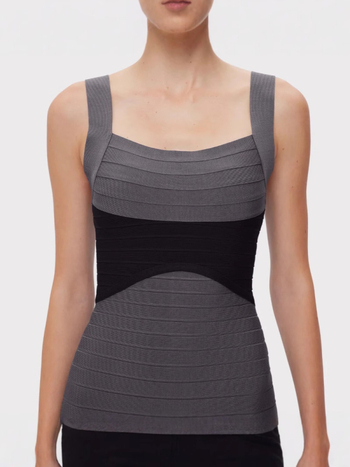 Bandage haljina bez rukava, s visokim strukom, kvadratni izrez, zatvarač, dugačka haljina