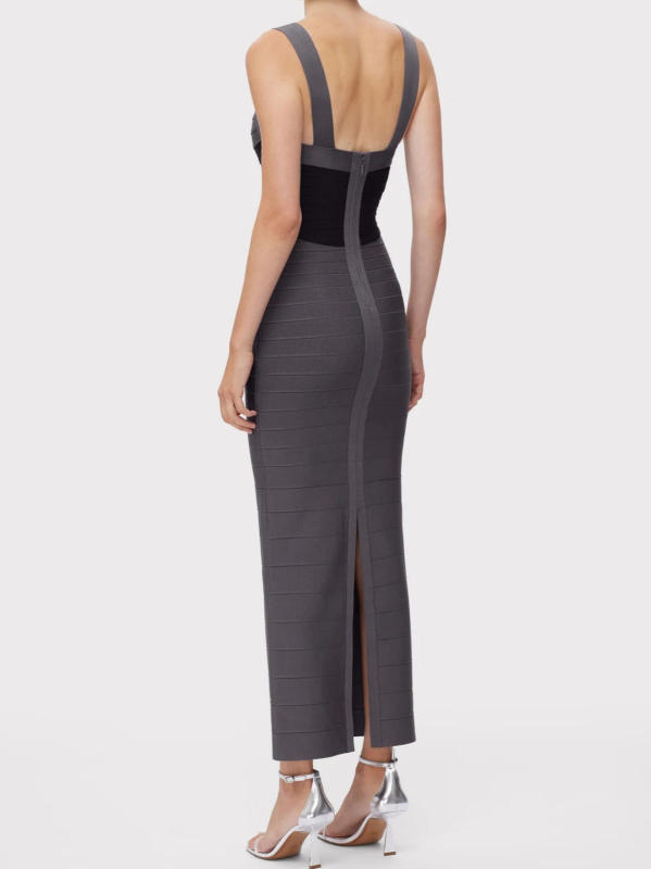 Bandage haljina bez rukava, s visokim strukom, kvadratni izrez, zatvarač, dugačka haljina