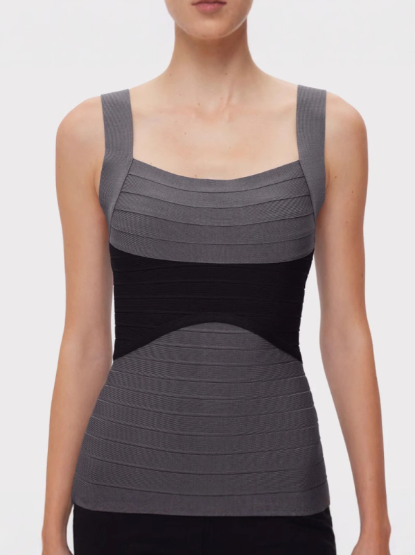 Bandage haljina bez rukava, s visokim strukom, kvadratni izrez, zatvarač, dugačka haljina