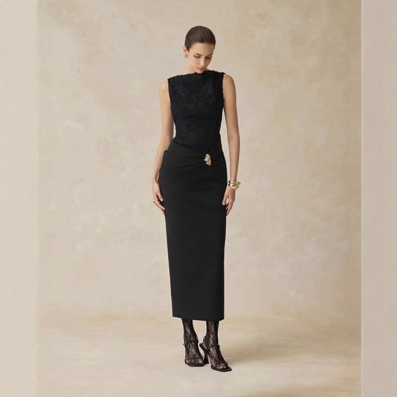 Haljina s visokim strukom, uski silueta olovke, tkanina od poliestera i elastana, okrugli ovratnik, zatvarač