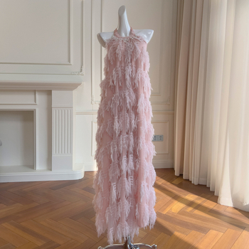 Ljetna haljina: elegantan francuski stil s resicama, haljina za princezu, bez rukava, visokim strukom, duga suknja, poliester, patchwork