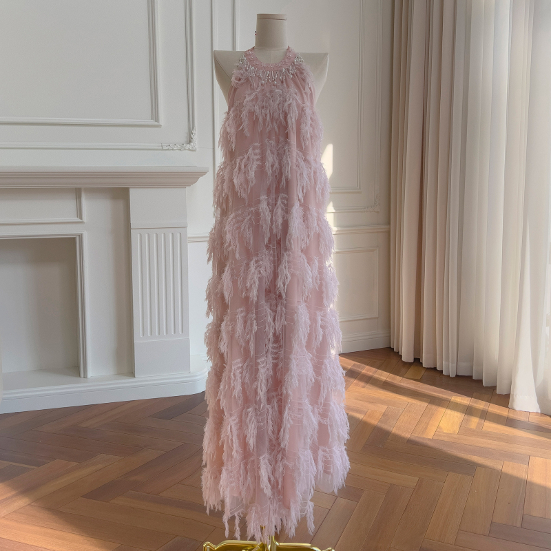 Ljetna haljina: elegantan francuski stil s resicama, haljina za princezu, bez rukava, visokim strukom, duga suknja, poliester, patchwork
