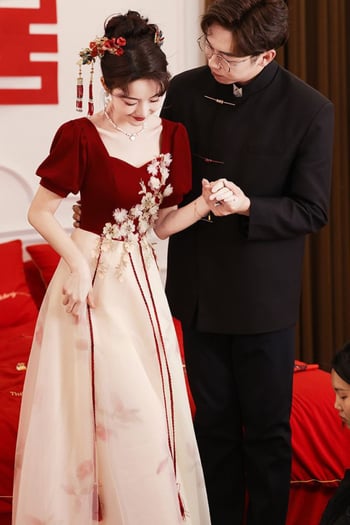 Vjenčana haljina za nazdravljanje; duboki V izrez, bez rukava, duga A-linija suknja, mrežasta tkanina, Chenille-Spandex smjesa (Proljeće 2024)