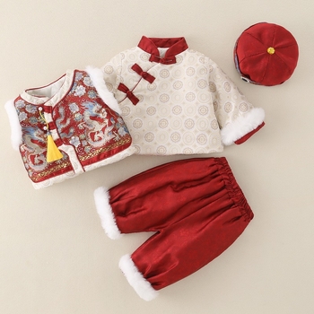 Kínai Tang öltöny fiúknak, téli gyerekruha, 1–3 éveseknek, pamut bélés, 90% poliészter, kínai stílus