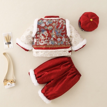 Kínai Tang öltöny fiúknak, téli gyerekruha, 1–3 éveseknek, pamut bélés, 90% poliészter, kínai stílus